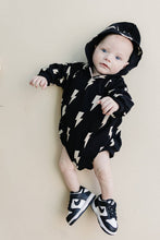 Load image into Gallery viewer, Hooded Bubble Romper  |  Black Bolts
