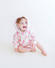 Load image into Gallery viewer, Hooded Bubble Romper | Pink Bolts
