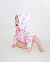 Load image into Gallery viewer, Hooded Bubble Romper | Pink Bolts
