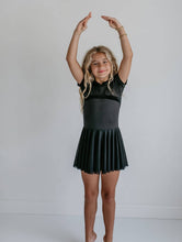 Load image into Gallery viewer, Kids Black Velvet Sheer Skirted Ballet Dance Leotard
