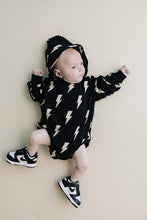 Load image into Gallery viewer, Hooded Bubble Romper  |  Black Bolts
